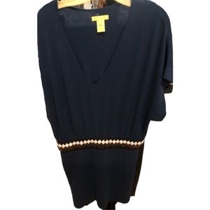 Cathrine  Malandrino size large navy  V-neck ,knit dress ,bead belted look